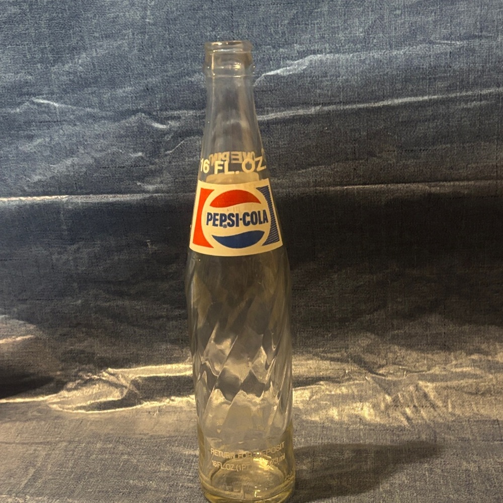 Pepsi-Cola Clear Glass Bottle with Red and Blue Logo